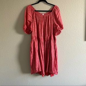 Red Floral Puff-Sleeve Waist-Defined Smocked Mini Dress